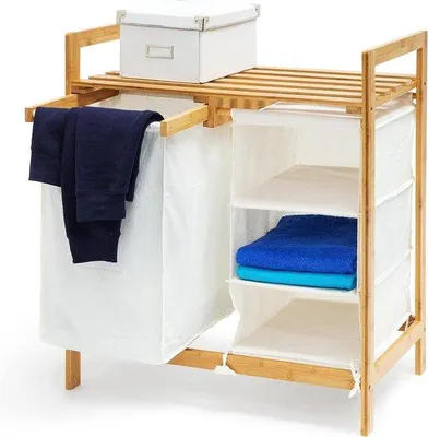 Image de Panier à linge blanc de 40 litres avec 3 compartiments et une poignée