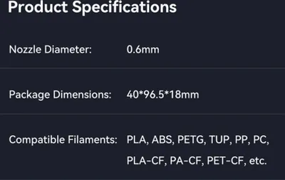 Obrázek produktu pro Příslušenství k 3D tiskárně Creality K2 Plus ?Unicorn¡° K2P Rychlovýměnná tryska 0,6 mm Celokovové provedení Snadná montáž a demontáž Vhodné pro filamenty PLA, ABS, PETG, TPU, PP, PC