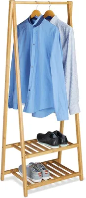 Image de Porte-vêtements en bambou - 2 étagères et une barre - 150 x 60 x 40 cm - Armoire - Naturel