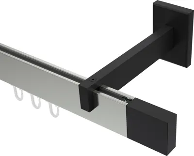 Produktbild von Interdeco Innenlaufstange / Gardinenstange mit Innenlauf Edelstahl-Optik / Schwarz, Typ Smartline Lox (Quader), 14x35 mm 1-läufig, 120 cm