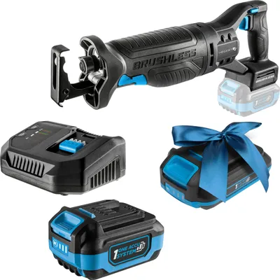 Produktbild von HÖGERT TECHNIK Akku-Säbelsäge Set, 18V Bürstenlos, inkl. 4.0Ah Akku und Schnellladegerät, 0-3000 U/min, 28mm Sägeblatthub, Metallgetriebe, Anti-Vibrationsgriff + PROMO 2,0 Ah Akku