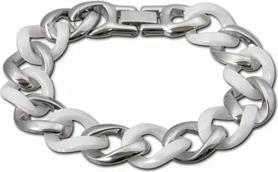 Produktbild von Amello Edelstahl Keramik Armband Panzer Damen Schmuck silber weiß ESAX10W