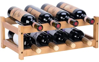 Immagine prodotto di Scaffale per bottiglie in bambù, 2 ripiani, per 8 bottiglie, ideale per cucina, bar o cantina