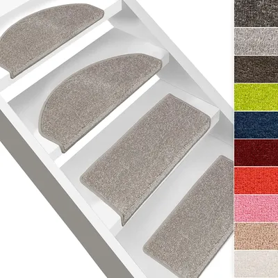 Produktbild von Stufenmatte Dynasty Velours Silbergrau Halbrund 19 x 56 cm