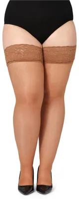 Produktbild von Bellivalini Damen halterlose Strümpfe mit Spitze Plus Size 20 DEN BLV-1126 (Bronze, 4XL)