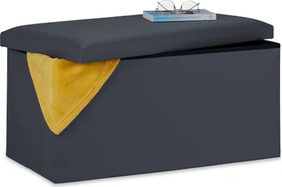Produktbild von Relaxdays Sitzbank, Stauraum, Kunstleder, faltbar, gepolstert, Flur, Schlafzimmer, HBT 37,5 x 76,5 x 38,5 cm, dunkelgrau
