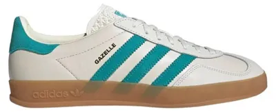 Produktbild von Adidas Gazelle Indoor Schuhe aus weißem Echtleder mit karamellfarbener Gummisohle Größe 39 1/3