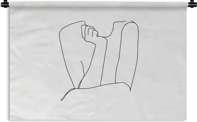 Produktbild von MuchoWow® Wandteppich Wandbehang Strichzeichnung - Frau - Schwarz - Weiß 90x60 cm Tapisserie Dekoration Wandtuch - Wandskulpturen - Bildteppich