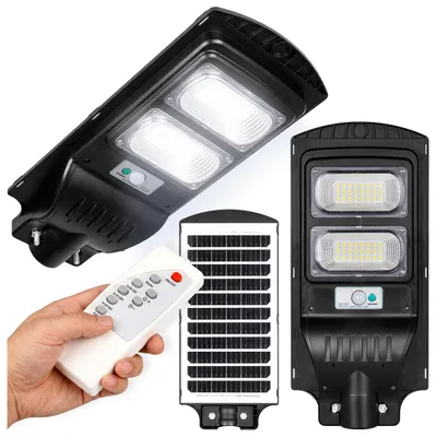 Zdjęcie produktu dla LED solarna lampa ogrodowa 6000K zimna biel 2000lm 100W 120° IP65 PIR czujnik ruchu słupek światła pilot czarny