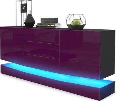 Produktbild von Vladon Sideboard City,  Germany, Schwarz matt/Brombeer Hochglanz inkl. LED - Moderne Kommode für Ihr Wohnbereich (178 x 72 x 38 cm)