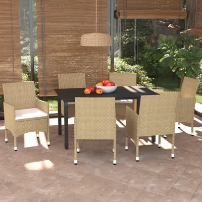 Productafbeelding van 7-delige tuinset met kussens, gemaakt van polyrotan, kleur beige