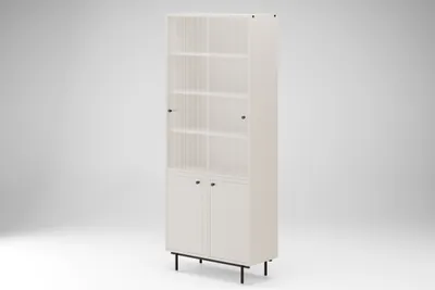 Produktbild von Vitrine Elegante, moderne, stilvolle Vitrine mit Glastüren ARROCCO (Metallbeine) B:80/H:195/T:35, Farbe: weiß,