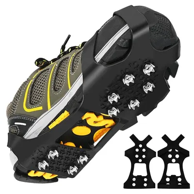 Image de Crampons antidérapants pour la neige - Adaptables aux chaussures et aux bottes - 10 pointes