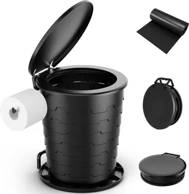 Immagine prodotto di WC portatile per adulti - WC da campeggio retrattile - WC da viaggio pieghevole - WC da viaggio regolabile in altezza - Escursionismo, pesca - Viaggi con bambini