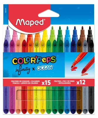 Imagen del producto de Un set de lápices de grafito Infinity Ocean de 15 colores y 12 rotuladores