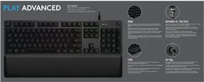 Obrázek produktu pro Logitech G 920-009327, Kabel, USB, Mechanický spínač, QWERTY, RGB LED, Tmavě šedá