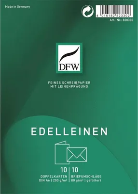 Produktbild von DFW 820330 Doppelkarte Edelleinen - A6 hoch, 10 Karten/10 Umschläge