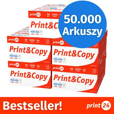 Zdjęcie produktu dla NOWOŚĆ: print24 Papier do drukarek i kopiarek, 50000 arkuszy, 100 x 500, A4, Premium, ekstra biały, CIE 160, Zwycięzca testów, Certyfikat PEFC
