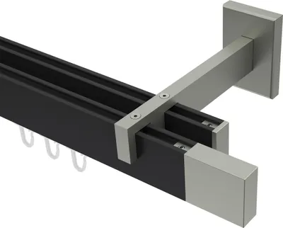 Produktbild von Interdeco Innenlaufstange / Gardinenstange mit Innenlauf Schwarz / Edelstahl-Optik, Typ Smartline Lox (Quader), 14x35 mm 2-läufig, 200 cm