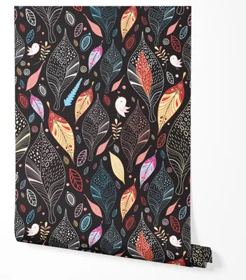 Produktbild von Selbstklebende Tapete Möbelfolie Bunte Blätter Tapete Floral Muster Modern Wohnzimmer Schlafzimmer Küche Flur Wanddeko Natur Design Dunkler Hintergrund Skandinavisch Boho Stil 2,5m x 0,5m