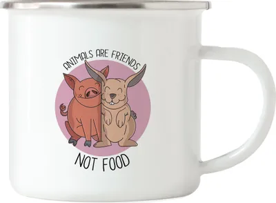 Produktbild von Animals Are Friends Not Food Emaille Tasse Vegan Vegetarier Plant-Based Geschenkidee Tierwohl Tierleid