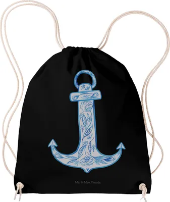 Produktbild von Mr. & Mrs. Panda Beutel Anker Blau - Schwarz - Geschenk, Lustige Sprüche, gymnastiktasche, Baumwollbeutel, Jutebeutel, Turnbeutel, Fitness Tasche