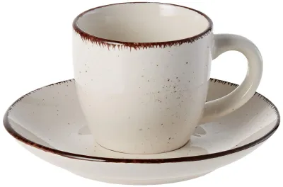 6 Kaffeetassen mit Untertassen, Steingut, Beige, 95 ml