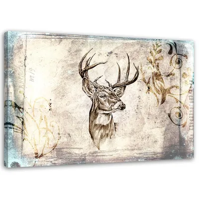 Produktbild von Leinwandbild skizze eines hirschkopfes 120x80 cm Feeby grau wandbild bereit zum aufhängen