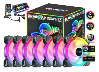 Obrázek produktu pro BRAINZAP 7x 120mm LED A-RGB Case Fan SET Case Fan Aura Asus Asrock MSI Gigabyte Music-Sync Coolmoon