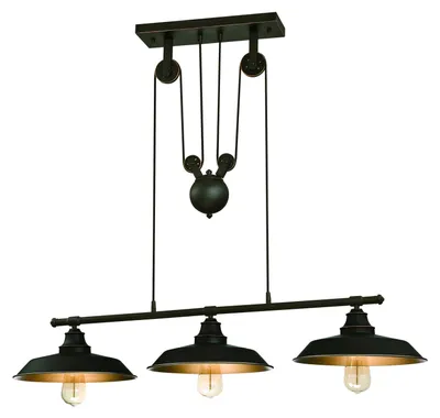 Image de Suspension à trois lampes Iron Hill bronze huilé