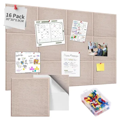 Filz-Pinnwand 16er-Set 30x30 cm selbstklebend mit 70 Pins