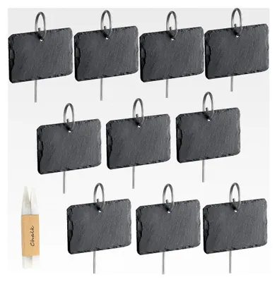 Produktbild von 10 Stück Pflanzenschilder aus Schiefer - Beschriftbare Pflanzenstecker Set für Kräuter