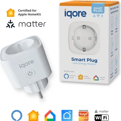 Produktbild von iqore - Intelligente WLAN Steckdose für Apple Homekit / Matter mit Strommessung, Sprachsteuerung, Timer, SmartLife App, Smart Plug, Alexa & Google