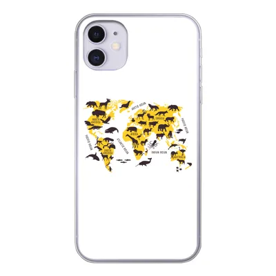 Produktbild von MuchoWow® Handyhülle Schutzhülle Hülle für iPhone 11 Weltkarte - Tiere - Gelb Silikon Softcase Handy Hülle - Handytasche