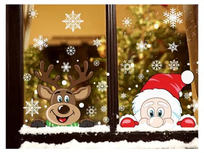 Produktbild von 6 Stück Fensteraufkleber Weihnachten Weihnachtsmann Elch Schneeflocken für Fenster und Tür Dekoration