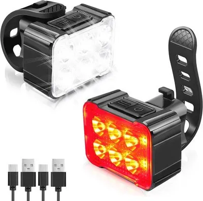 Productafbeelding van Oplaadbaar Fietslicht Set voor Voor en Achter met 8 + 12 Verlichtingsmodi en Waterdicht ontwerp