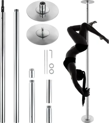 Immagine prodotto di SucceBuy Palo da ballo professionale, 45 mm in robusto acciaio inox, regolabile in altezza, palo da fitness statico rotante, portatile, smontabile per palestra a casa, club, allenamento, argento