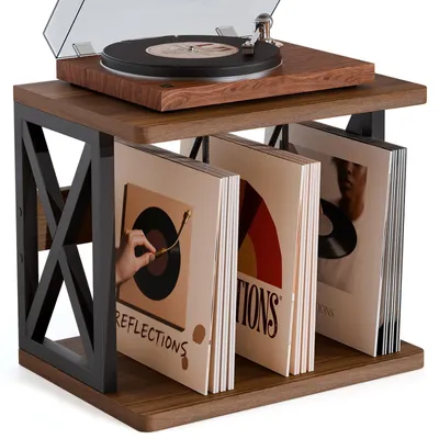 Image de Omgoods - Meuble de rangement pour vinyles, capacité pour plus de 100 albums, avec 3 compartiments