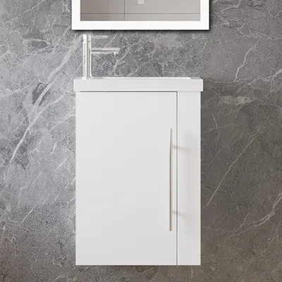 Produktbild von 45 cm Badmöbel Set Gäste WC Waschbecken mit Unterschrank Kleines Badezimmerschrank mit Soft Close Weiß Matt