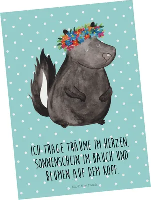 Produktbild von Mr. & Mrs. Panda Postkarte Stinktier Mädchen - Türkis Pastell - Geschenk, bildkarte, Ansichtskarten, Postkarten, Grußkarte, Stinker, Raubtier, Yoga, Wildtier, Namaste