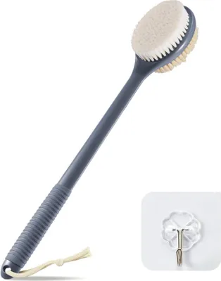Image de 42 cm Brosse dos douche humide brosse sèche manche long poils naturels brosse exfoliante peaux mortes élimination cellulite