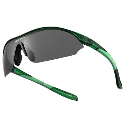 Produktbild von ROCKBROS Fahrradbrille Polarisierte UV400 mit 3 Wechselgläsern , Sportbrille 25g Leichte Laufbrille mit Verstellbare Nasenpads Transparent Grün /Grau