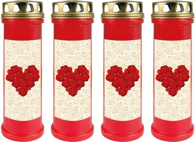 Produktbild von Grabkerze Rot 4er Pack, Brenndauer: 100 Stunden ( je Kerze ), Motiv: Rose Herz