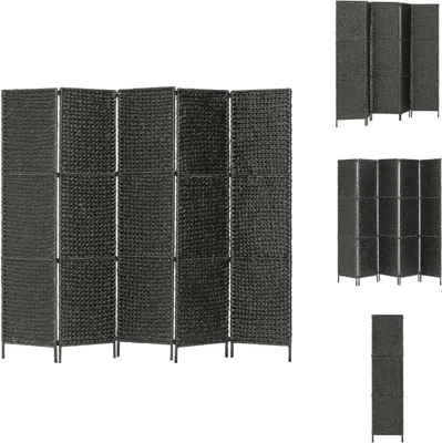 Zdjęcie produktu dla vidaXL 5-częściowy parawan czarny 193×160 cm hiacynt wodny - przegroda do pokoju