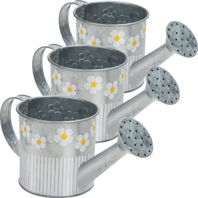 Produktbild von Belle Vous 3Stk Metall Gießkanne Deko Silber - 550ml Gießkanne Vintage Verzinkte Vase Metall Kanne mit Griff & Schnabel Landhaus Deko Vintage -