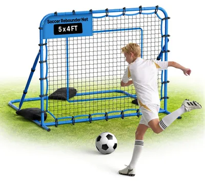 Image de Filet de rebond pour football - Dimensions : 147 x 117 cm - Angle réglable - Structure en fer robuste - Filet en polyéthylène (PE) - Idéal pour l'entraînement des passes et le contrôle du ballon - Convient aux adolescents et aux adultes