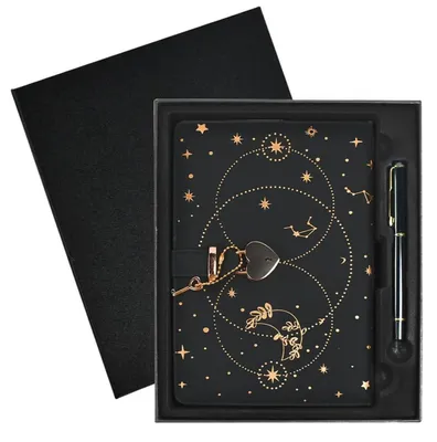 Produktbild von Tagebuch mit Schloss A5 Notizbuch 192 Seiten Kunstleder Schwarz mit Kugelschreiber und Geschenkbox