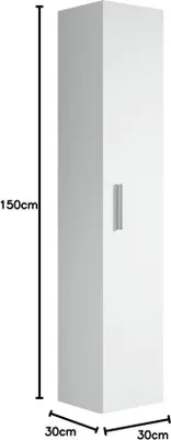 Image de Armoire haute de salle de bain 30 x 30 x 150 cm, blanche, 1 porte