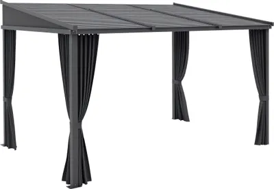 Produktbild von Gartenpavillon, Pergola, mit Schiebedach, Vorhängen, Aluminiumrahmen, dunkelgrau, 3,65 x 2,55 x 2,05 m