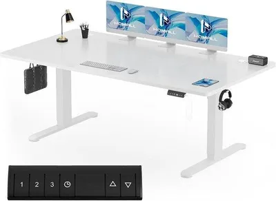 Productafbeelding van Verstelbaar Elektrisch Bureau 200x80 cm - Staand Bureau met Geheugenfunctie - Wit